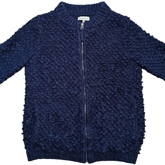 Lucky Brand Women’s M Chunky Knit Wool Alpaca Zip Cardigan Sweater Navy Blue - Picture 5 of 13